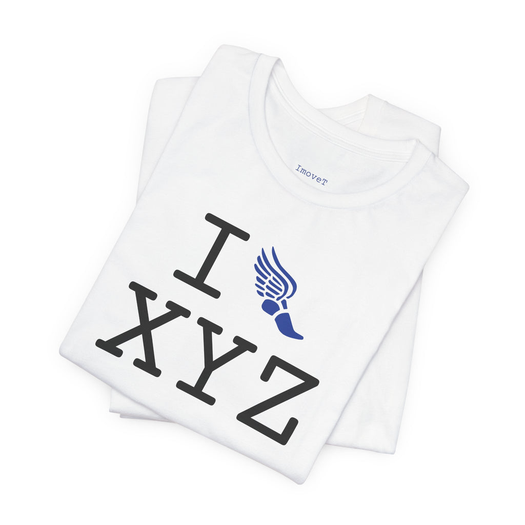 I Run unisex T, blue logo