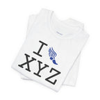 I Run unisex T, blue logo