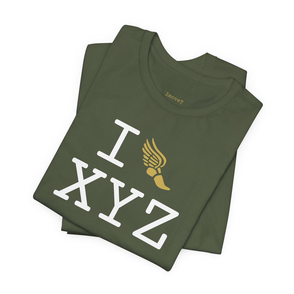 I Run unisex T, gold logo