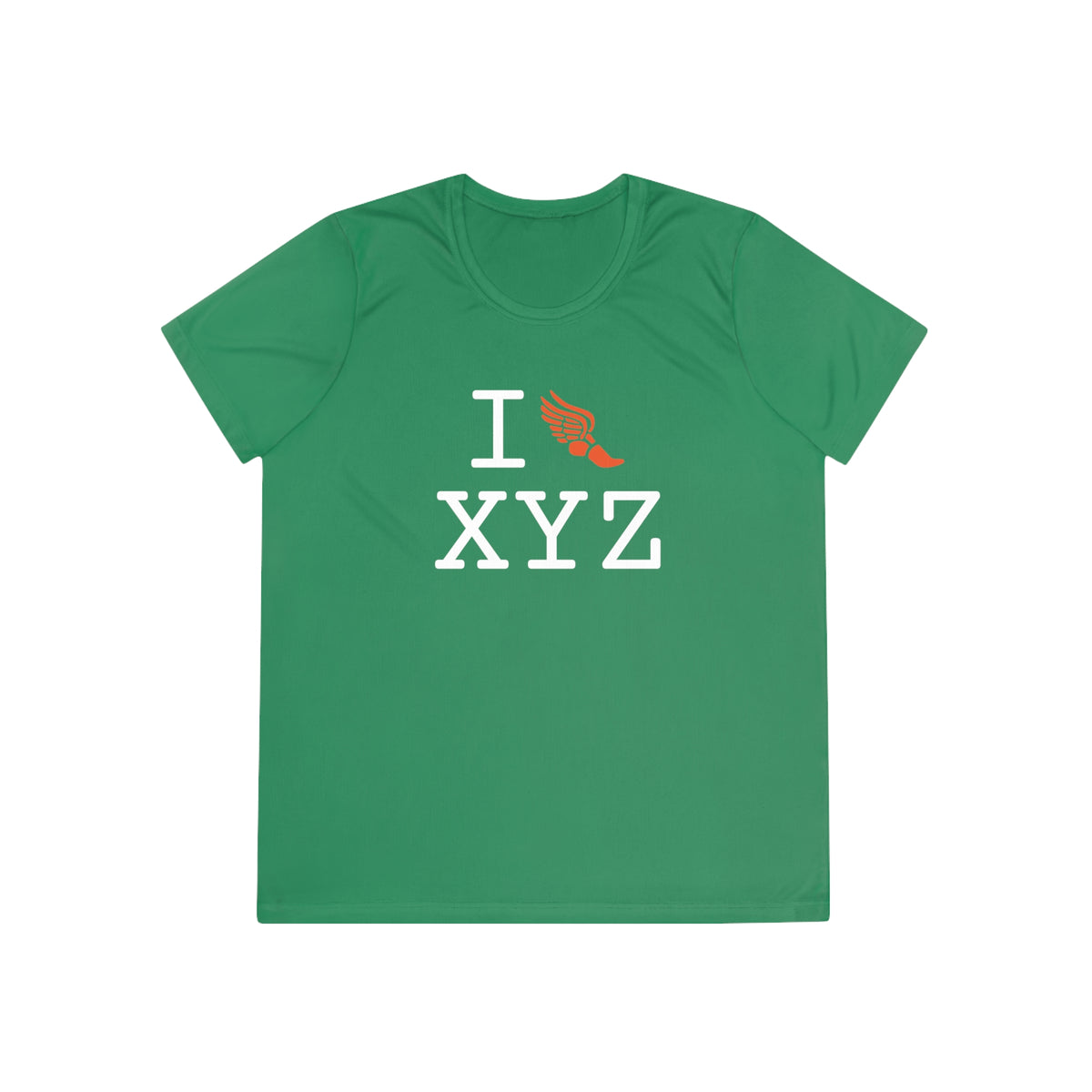 I Run women's athletic T, orange logo