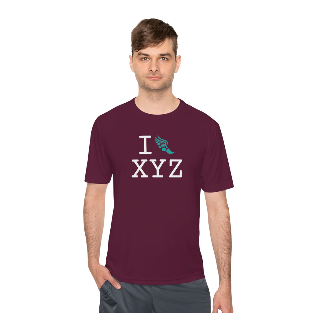 I Run athletic T, teal logo