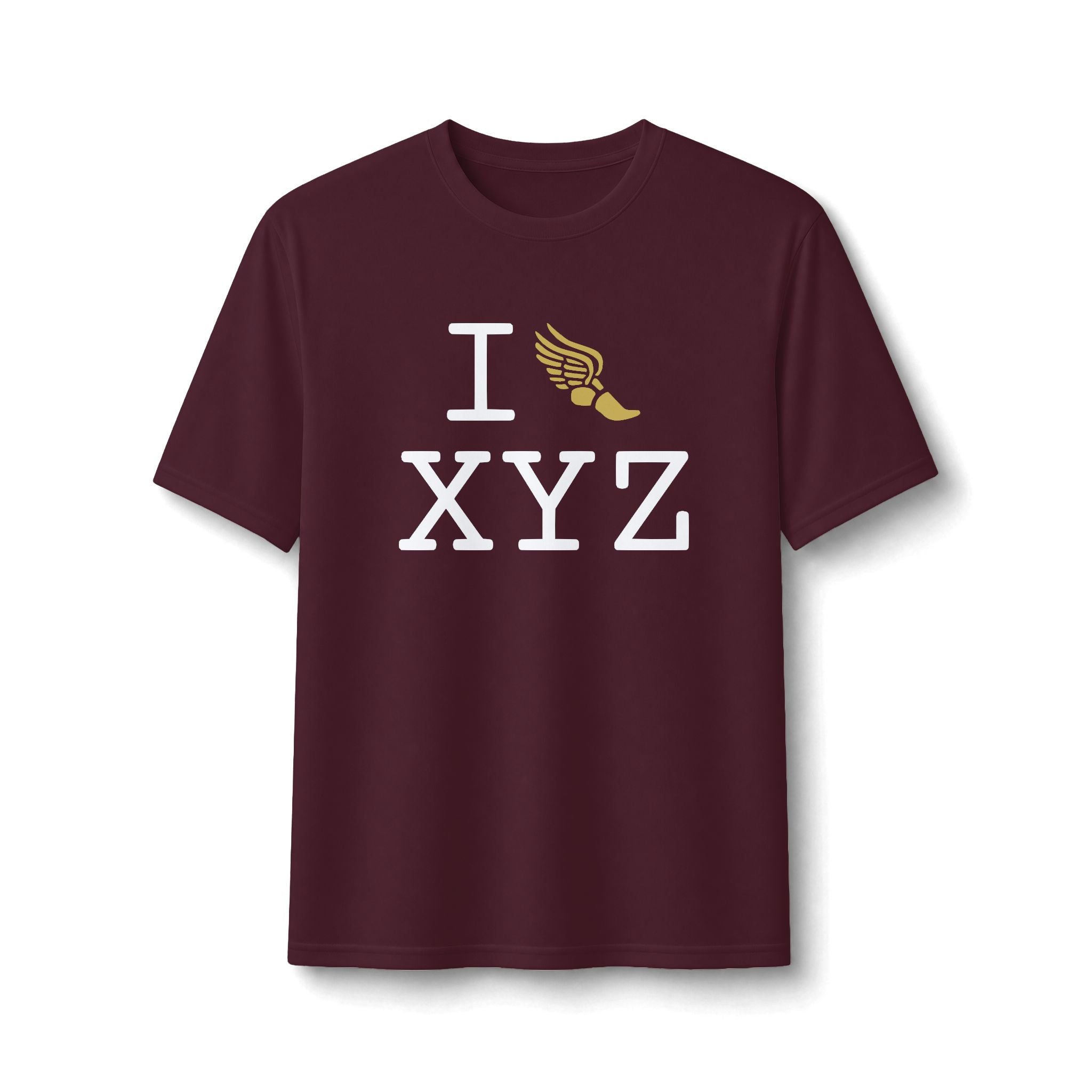 I Run ___ athletic T, gold logo