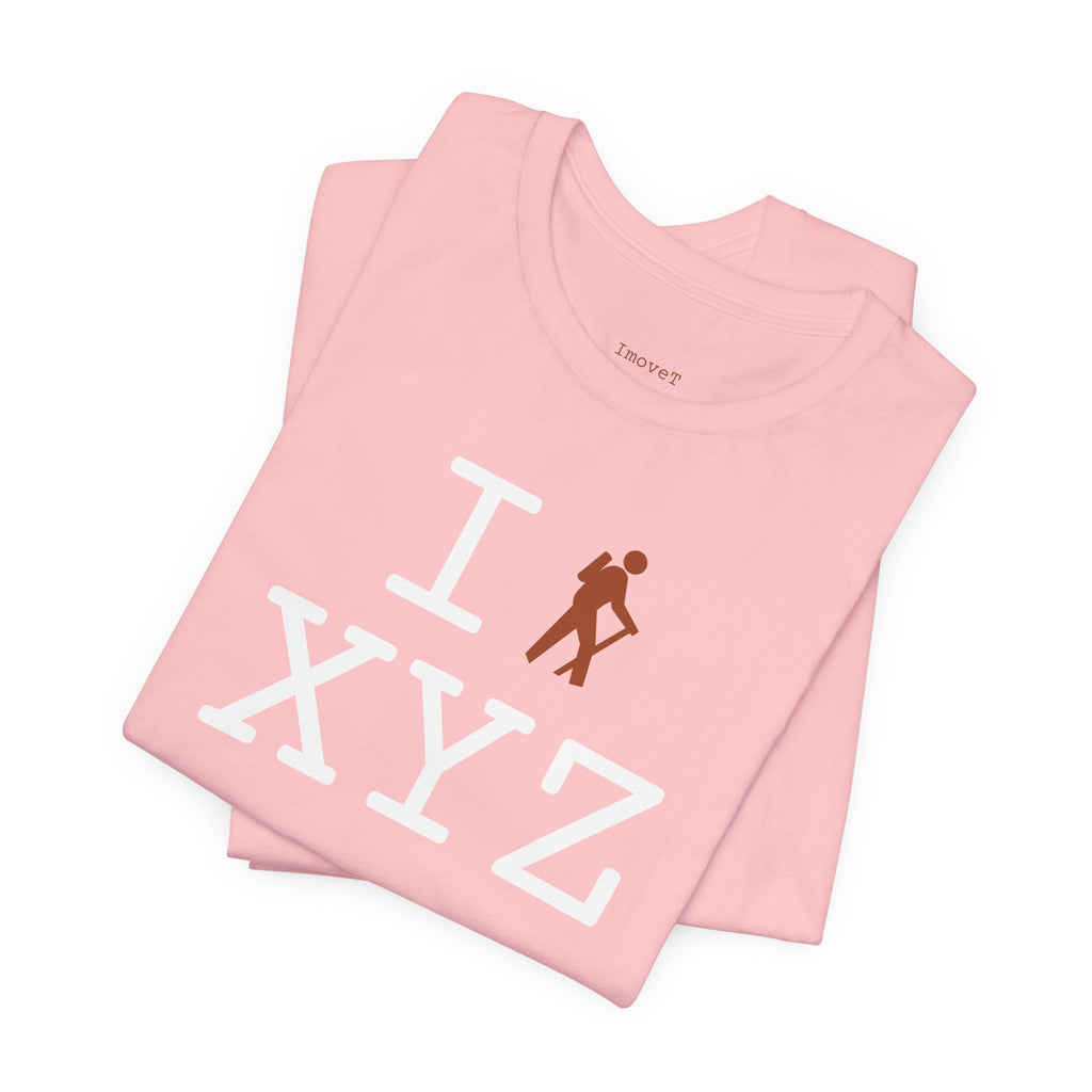 I Hike unisex T, dark orange hiker