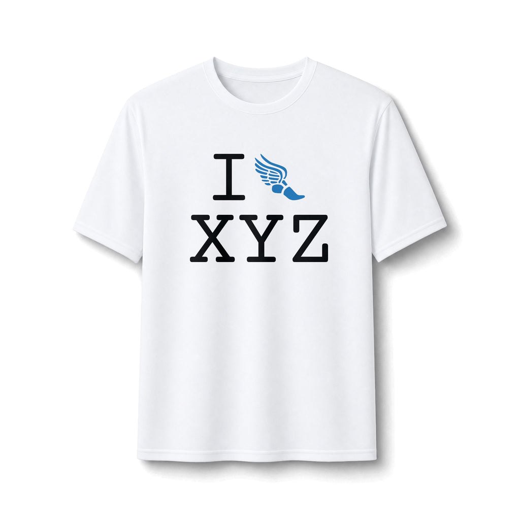 I Run ___ athletic T, light blue logo