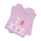 I Hike unisex T, orange hiker