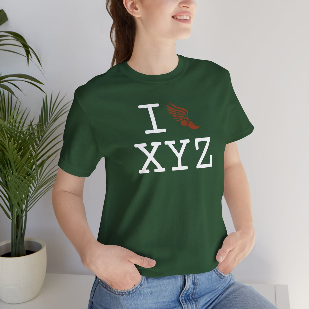 I Run unisex T, dark orange logo