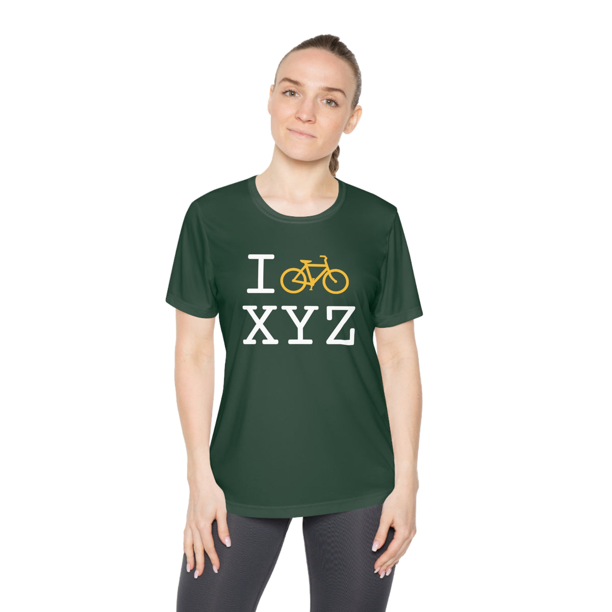 I Bike women's athletic T, yellow bike