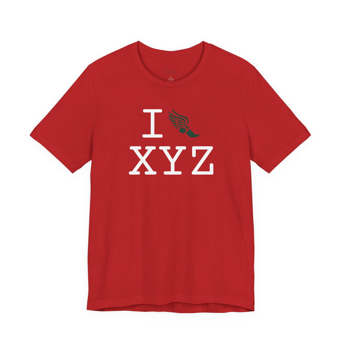 I Run unisex T, dark green logo