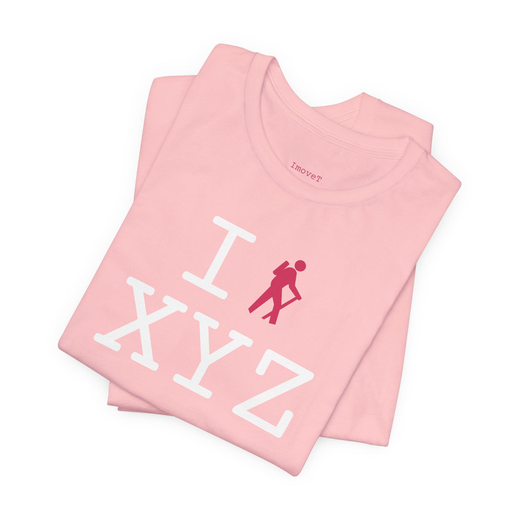 I Hike unisex T, hot pink hiker