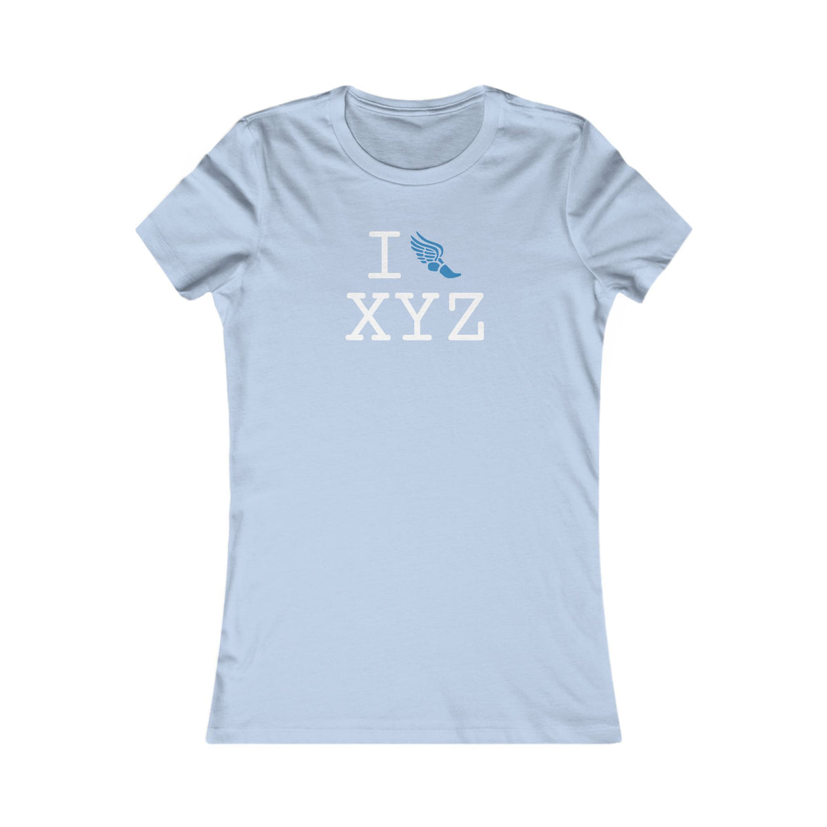 I Run women's T, light blue logo