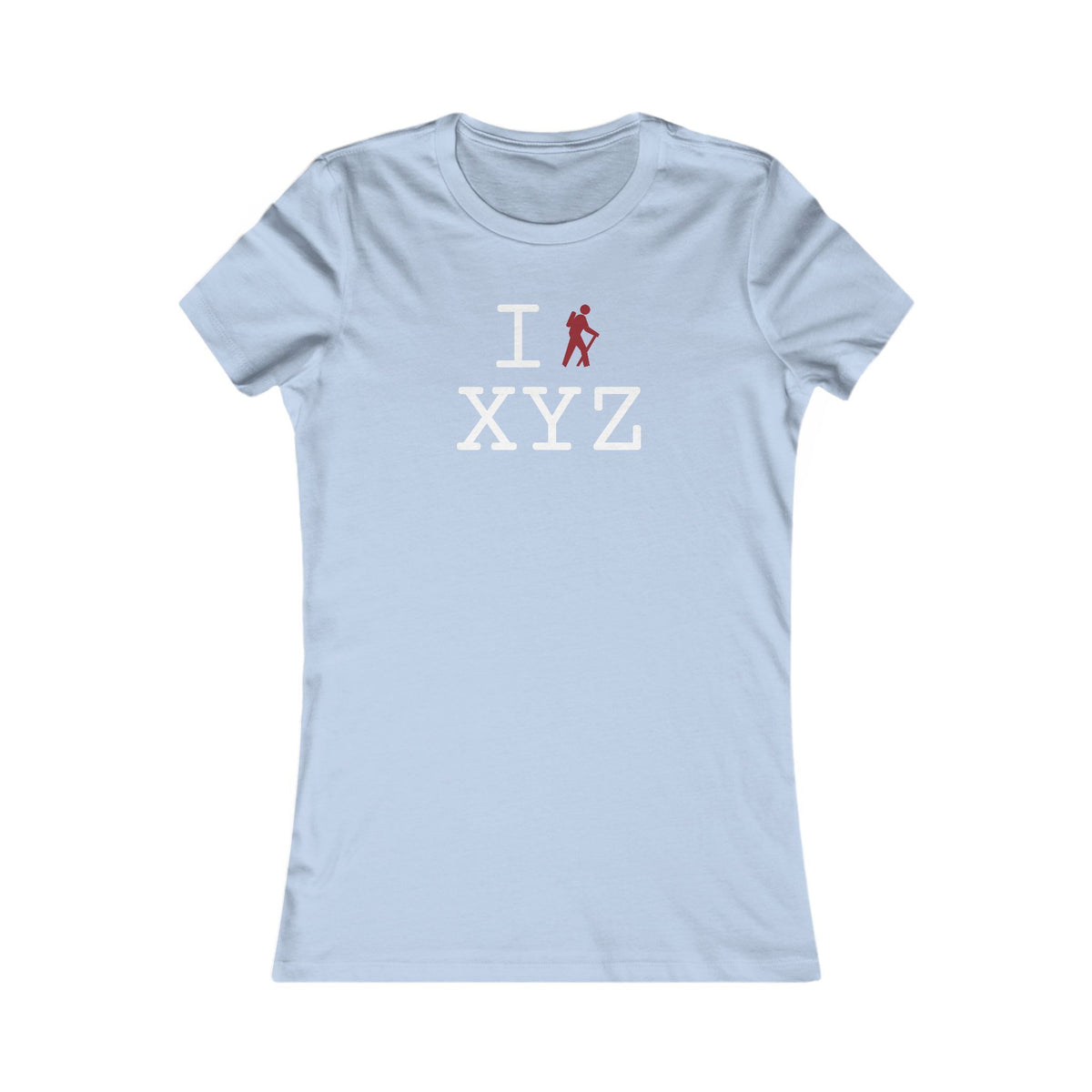 I Hike women's T, crimson hiker
