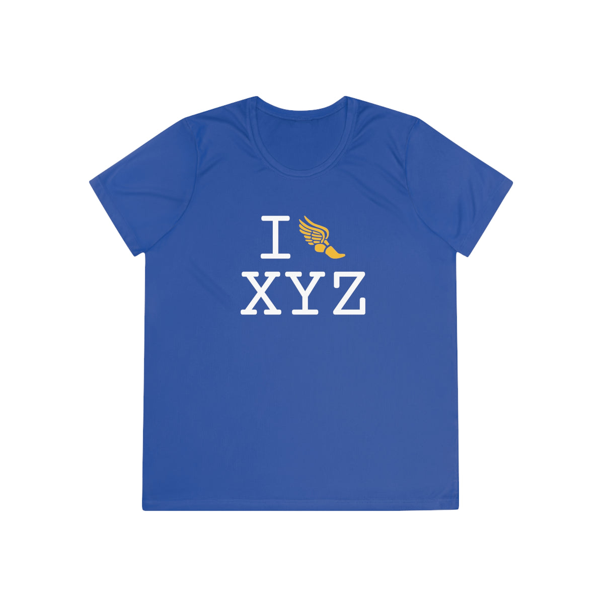I Run women's athletic T, yellow logo