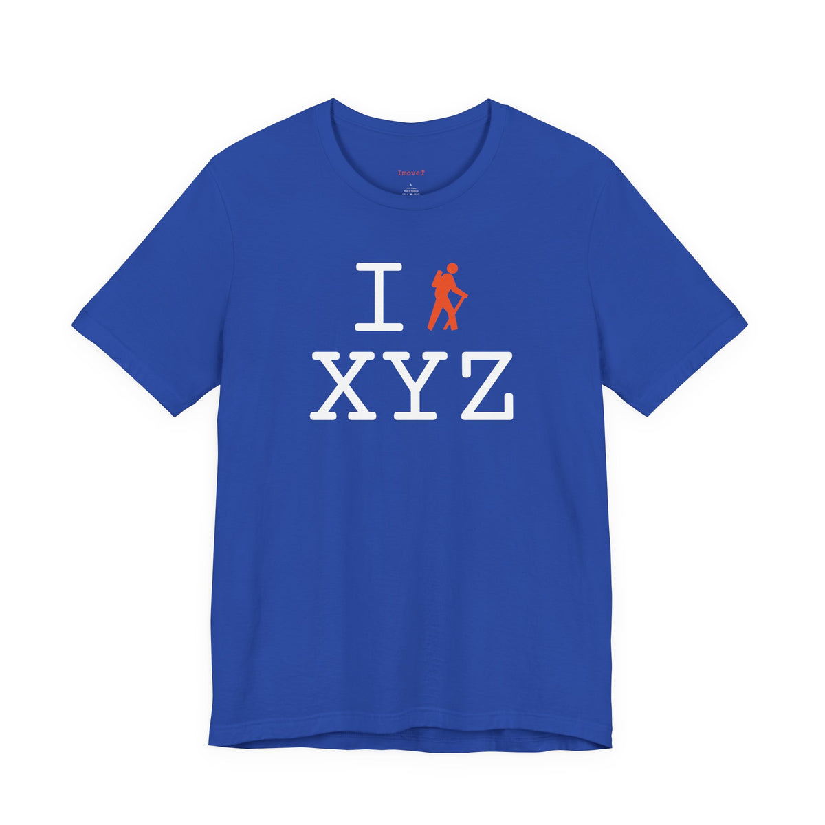I Hike unisex T, orange hiker