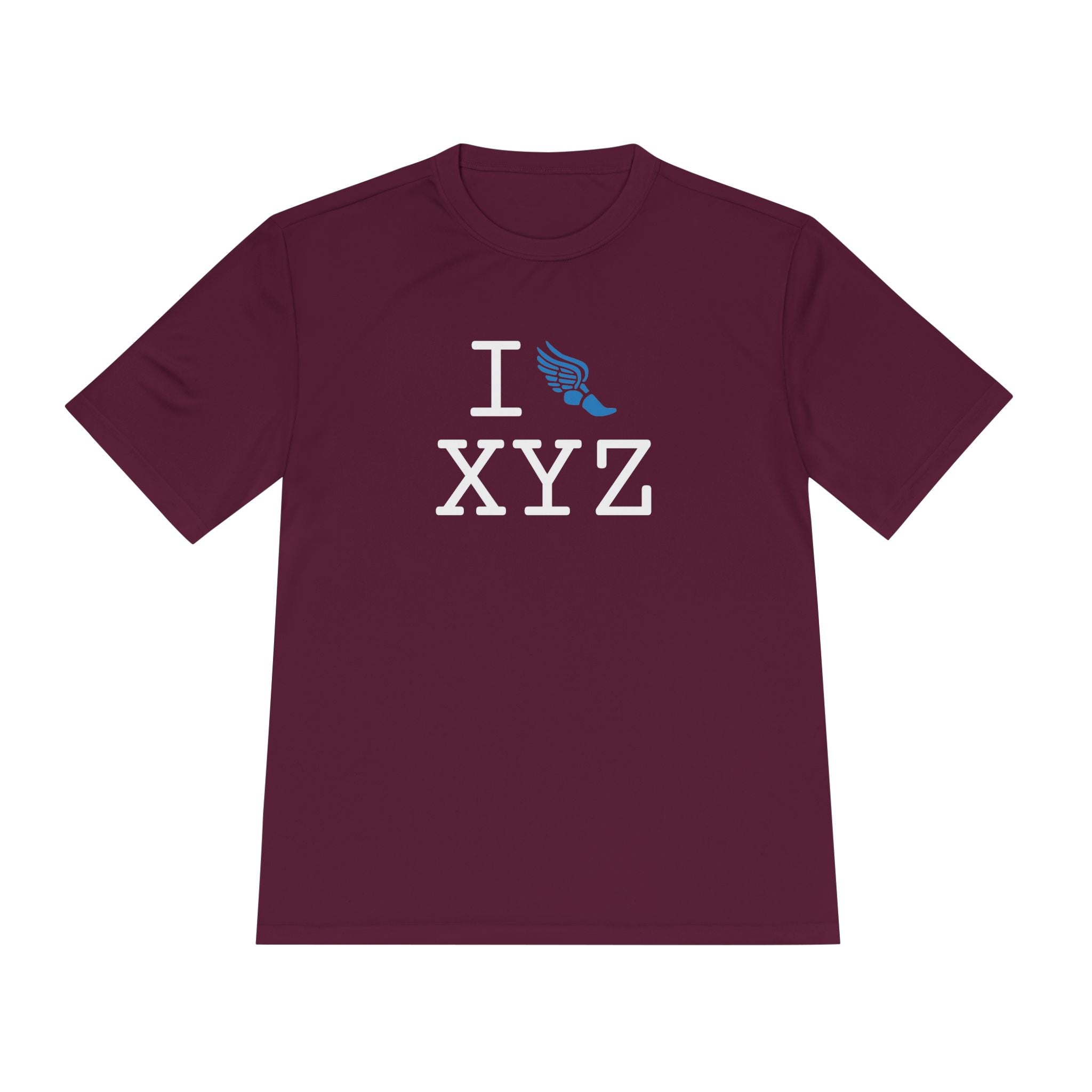 I Run athletic T, light blue logo