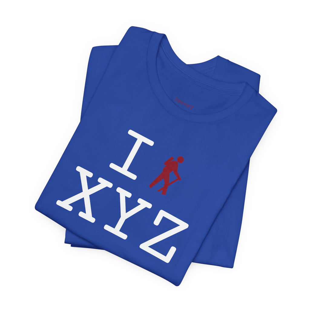 I Hike unisex T, crimson hiker