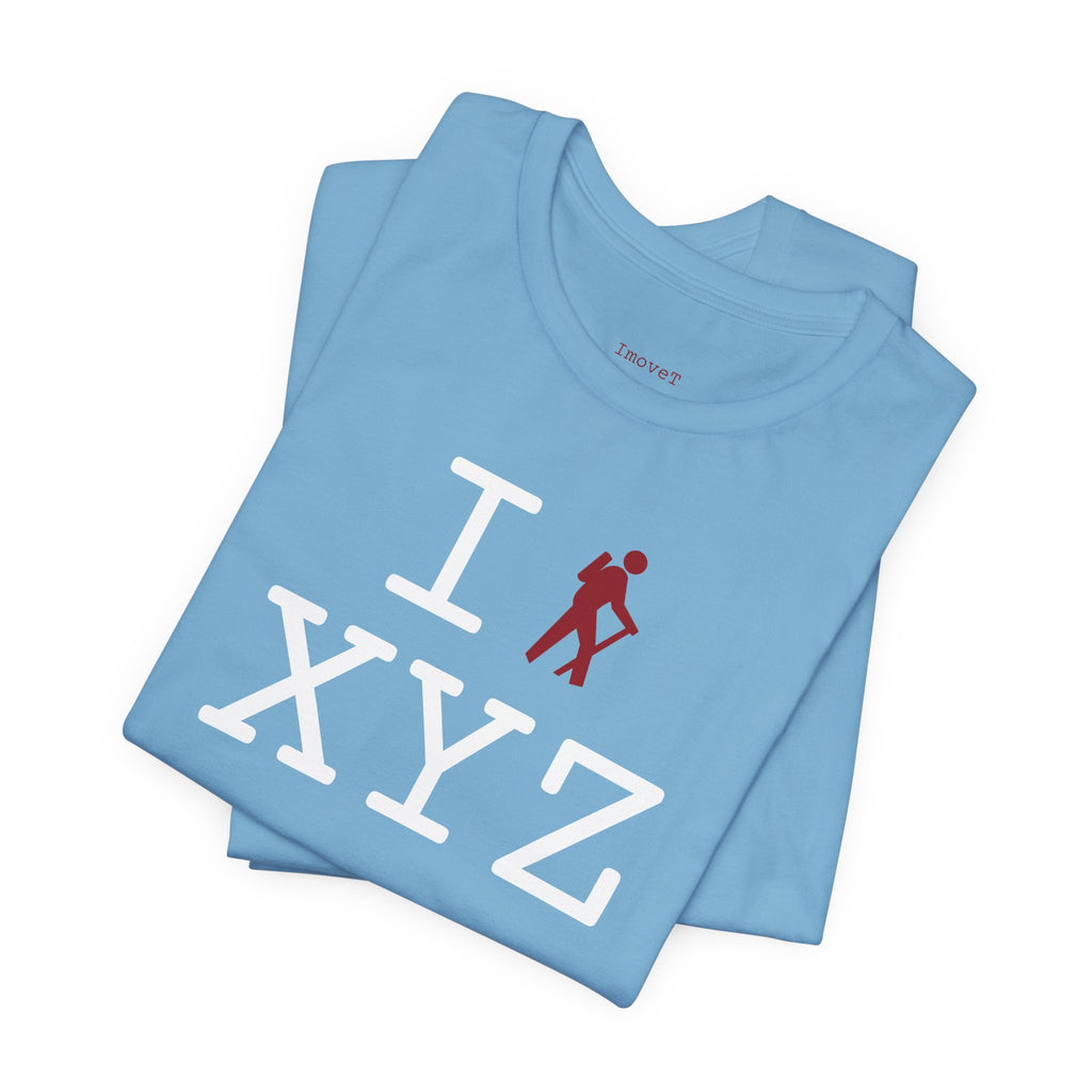 I Hike unisex T, crimson hiker