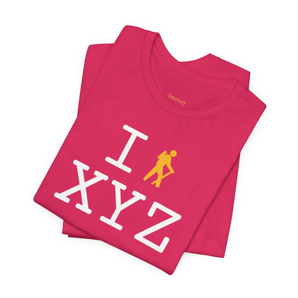 I Hike unisex T, yellow hiker