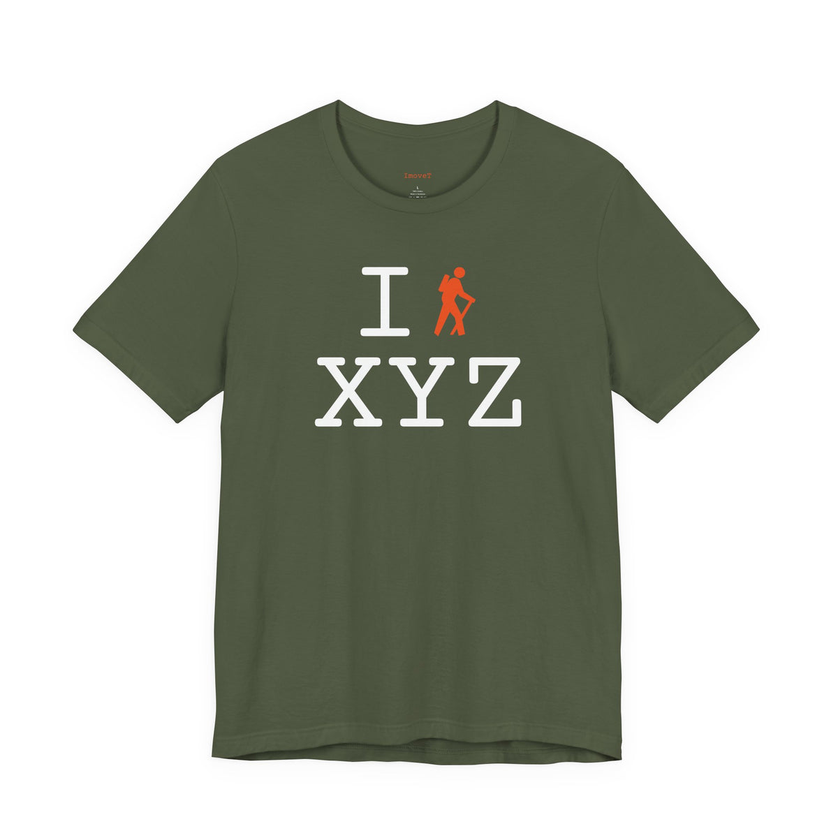 I Hike unisex T, orange hiker