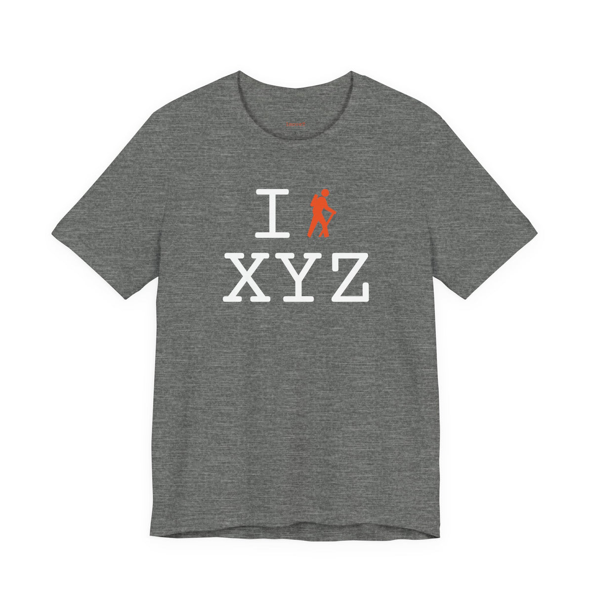 I Hike unisex T, orange hiker