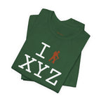 I Hike unisex T, dark orange hiker