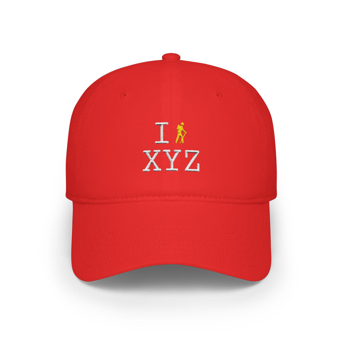 I Hike baseball cap, yellow hiker