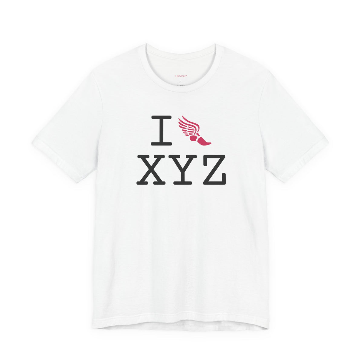 I Run unisex T, hot pink logo