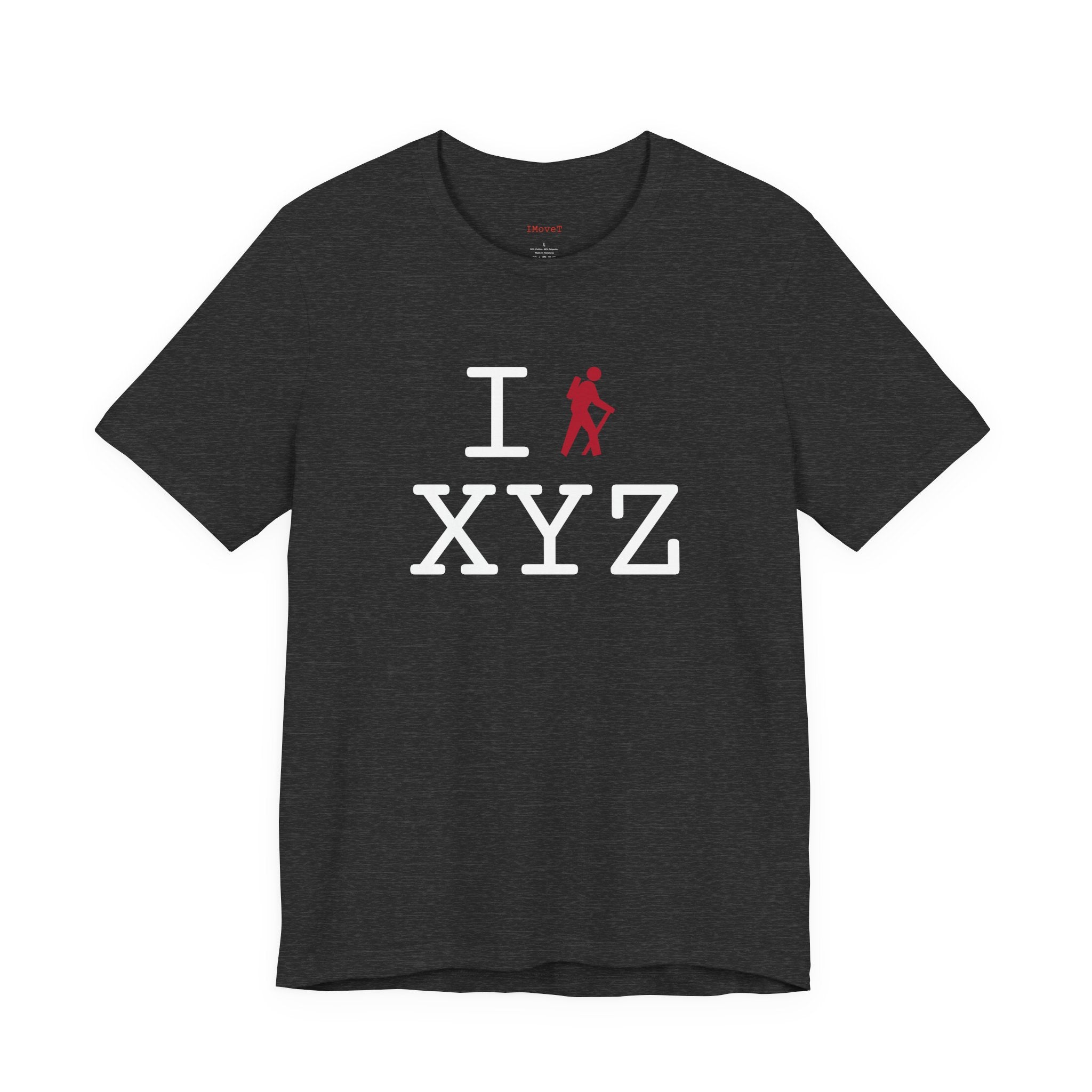I Hike ___ unisex T, red hiker