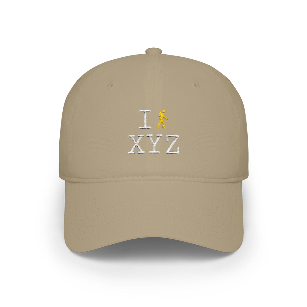 I Hike baseball cap, yellow hiker