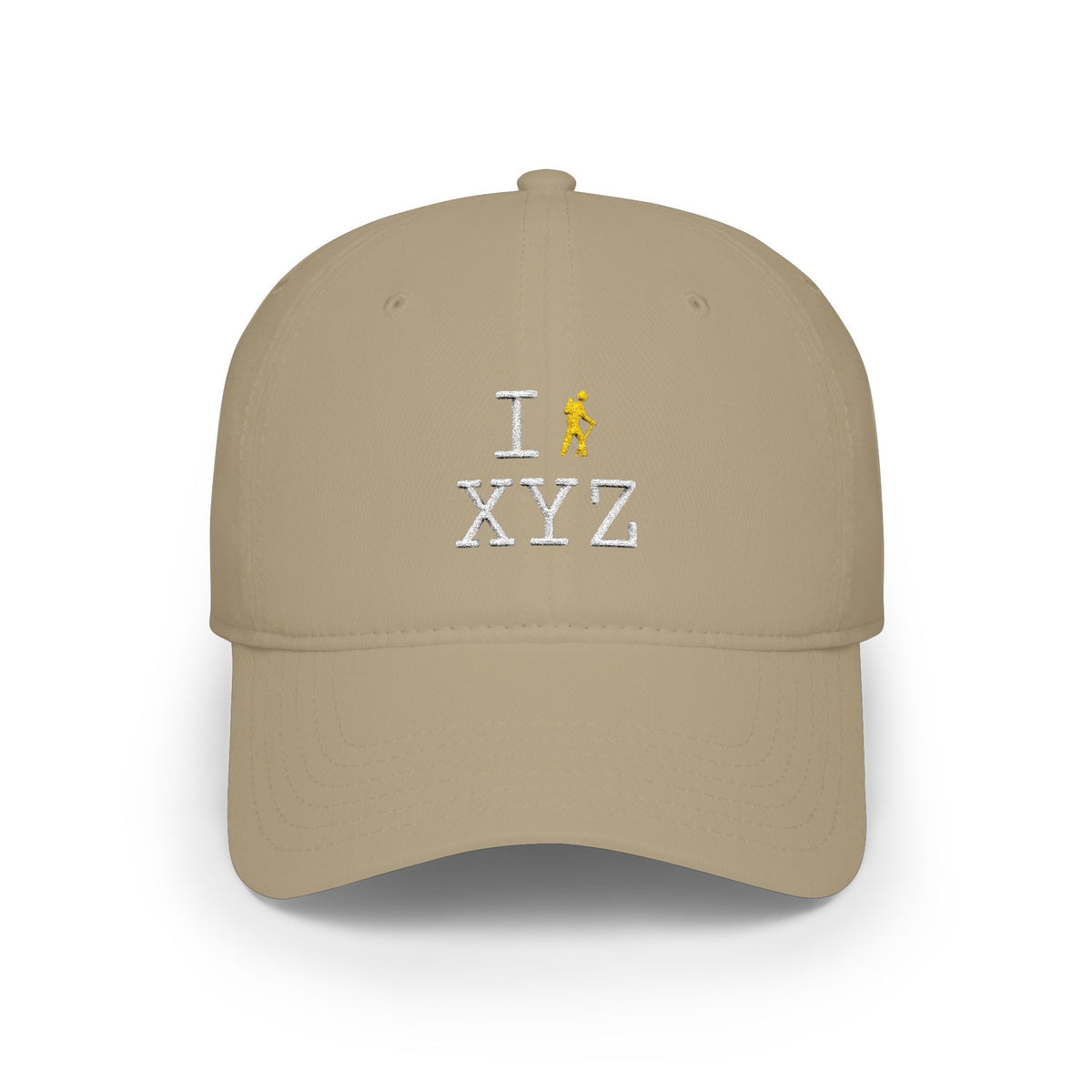I Hike baseball cap, yellow hiker