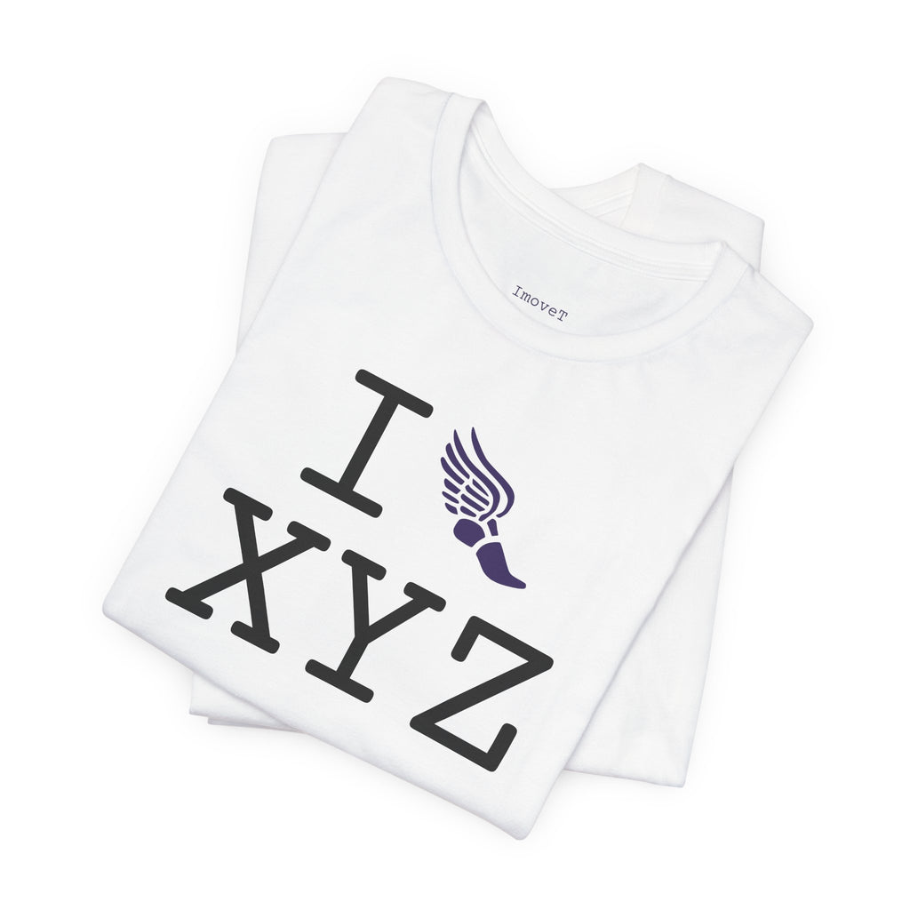 I Run unisex T, purple logo