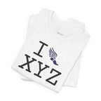I Run unisex T, purple logo