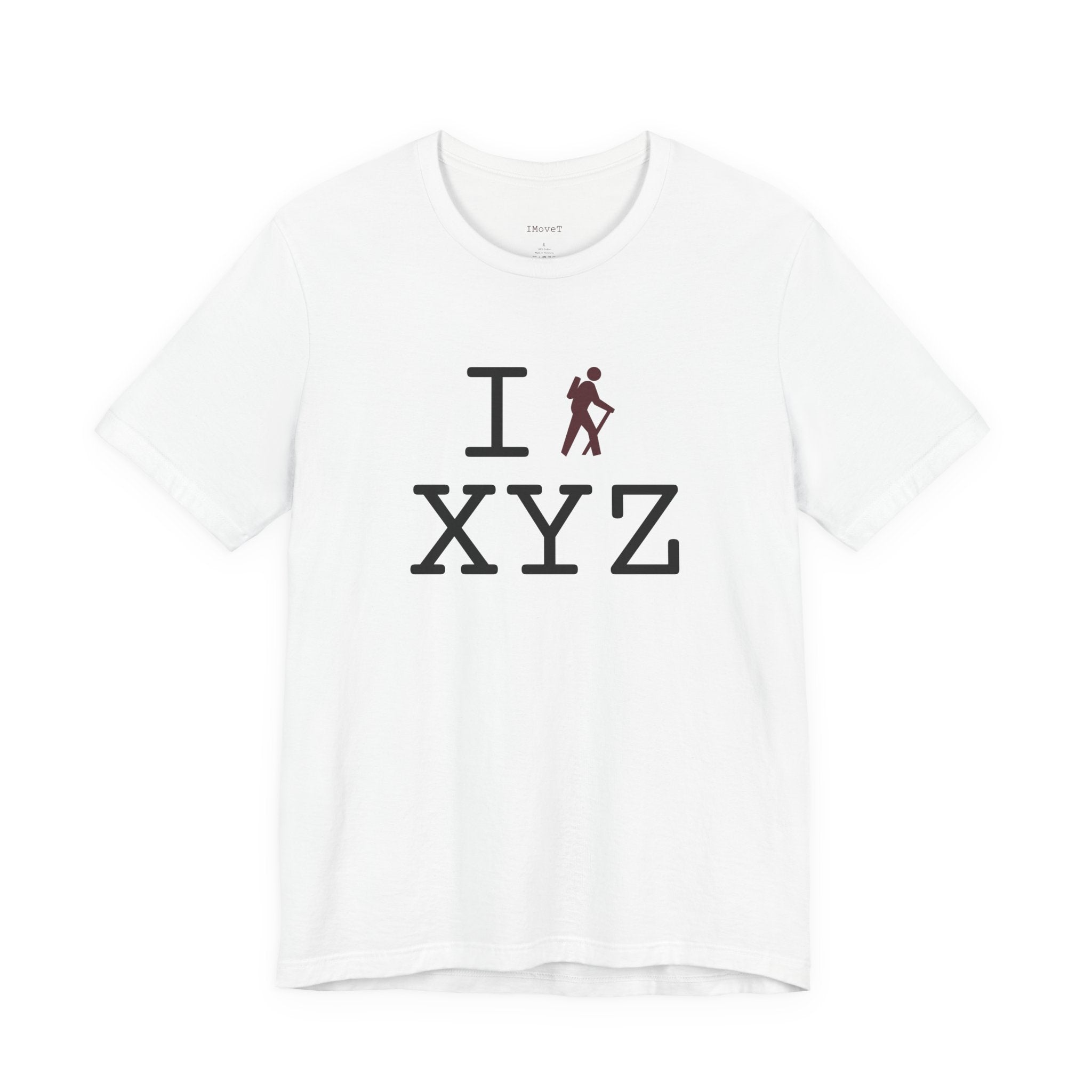 I Hike ___ unisex T, maroon hiker