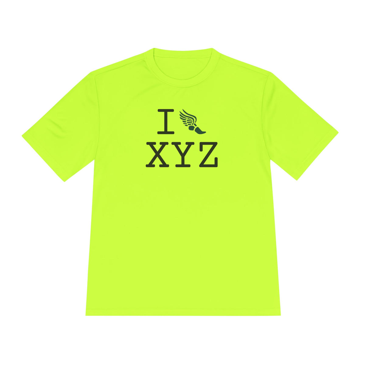 I Run athletic T, dark green logo