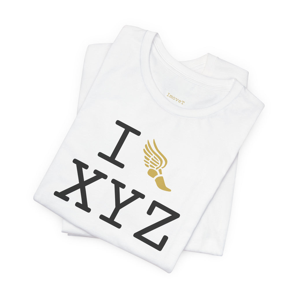 I Run unisex T, gold logo
