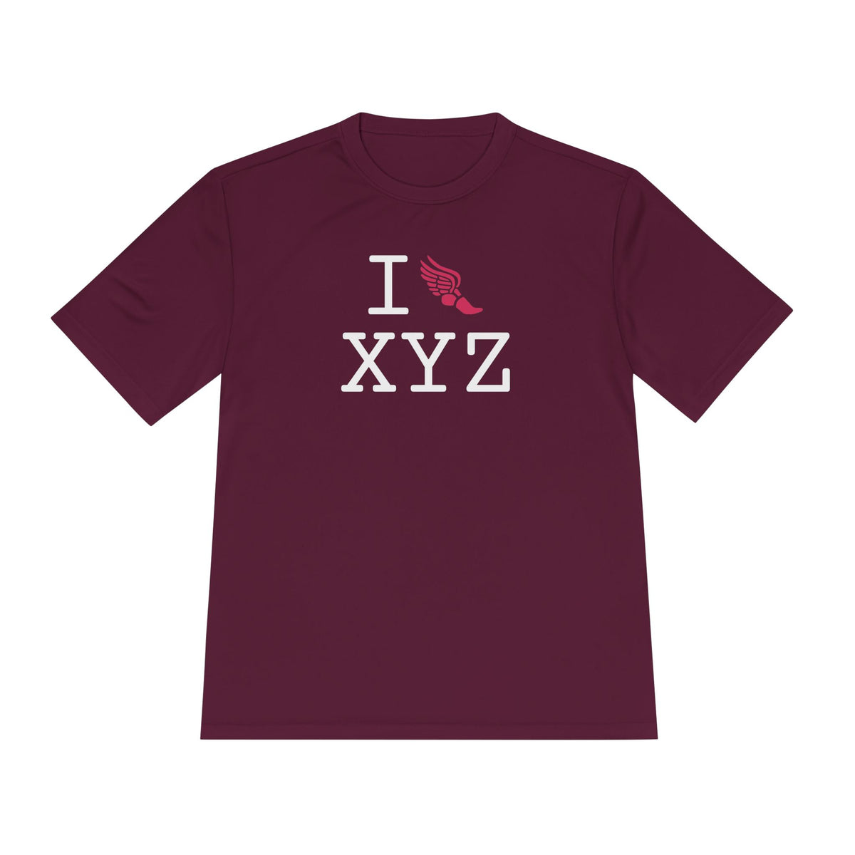 I Run athletic T, hot pink logo