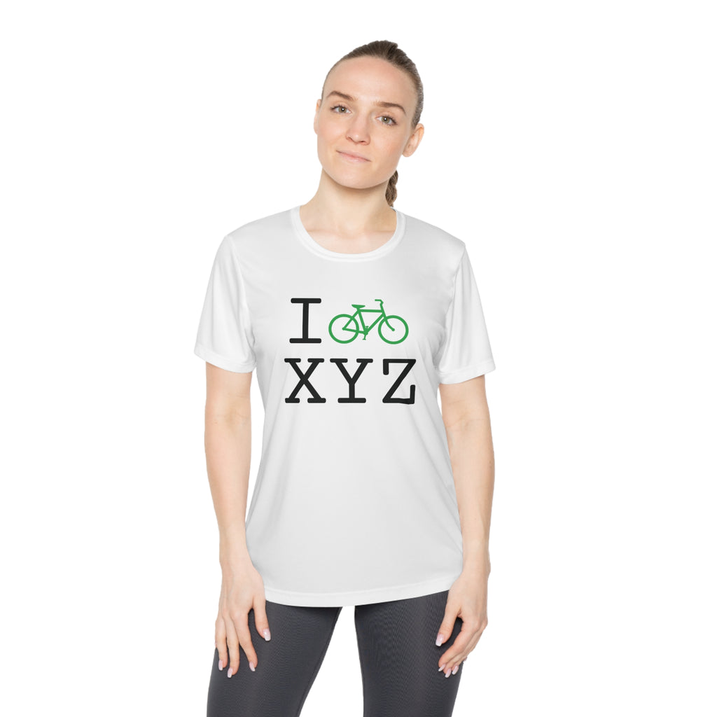 I Bike women's athletic T, green bike