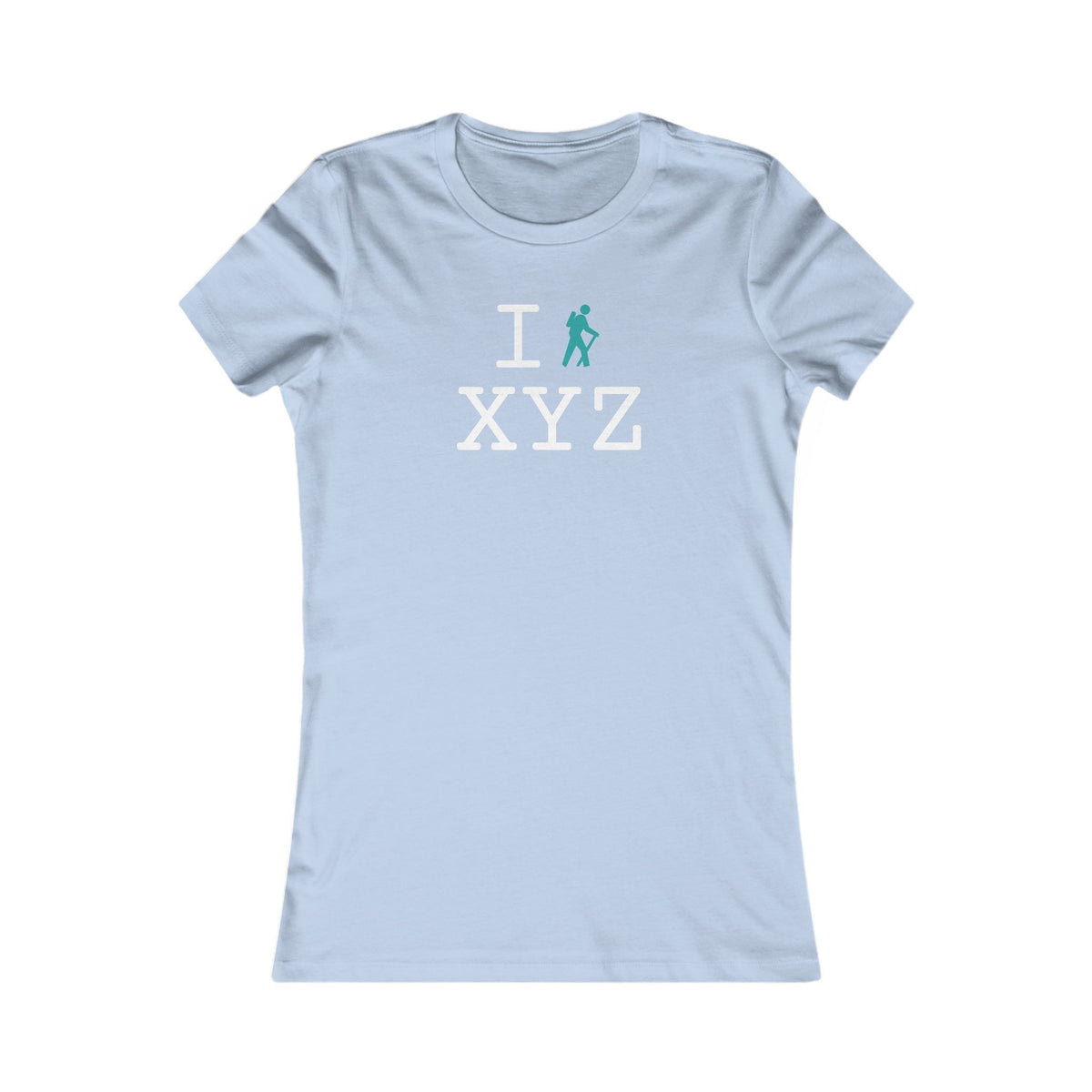 I Hike women's T, teal hiker
