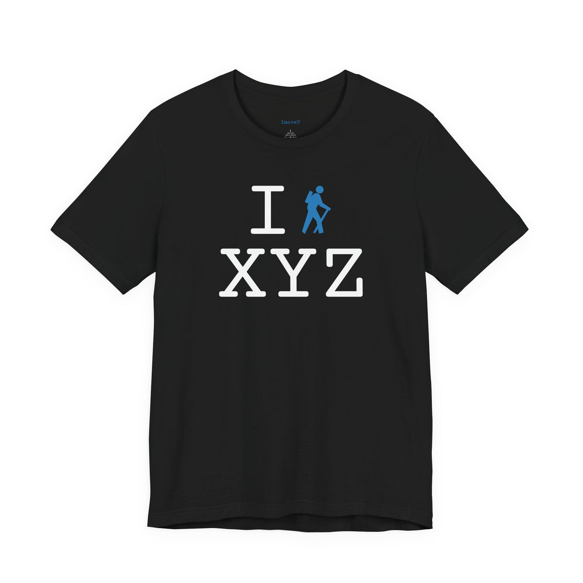 I Hike unisex T, light blue hiker