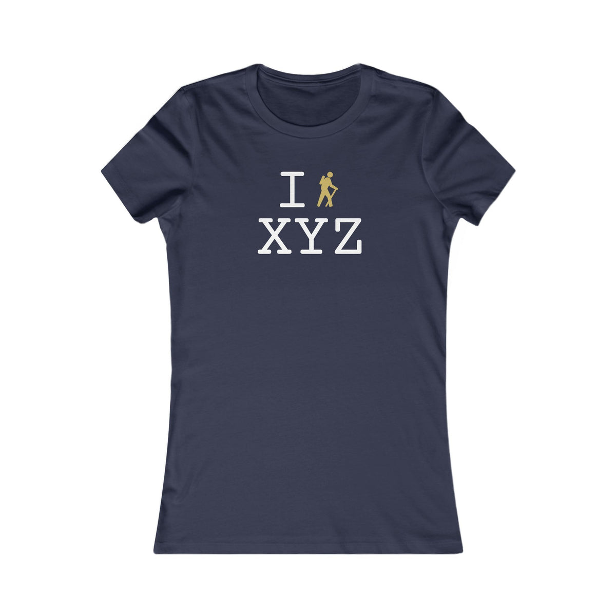 I Hike women's T, gold hiker