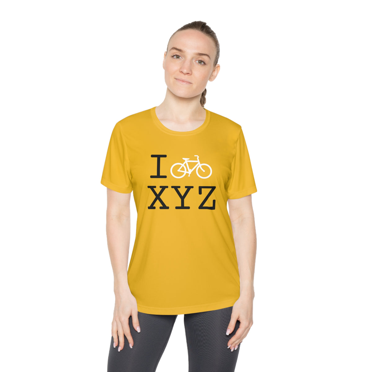 I Bike women's athletic T, white bike