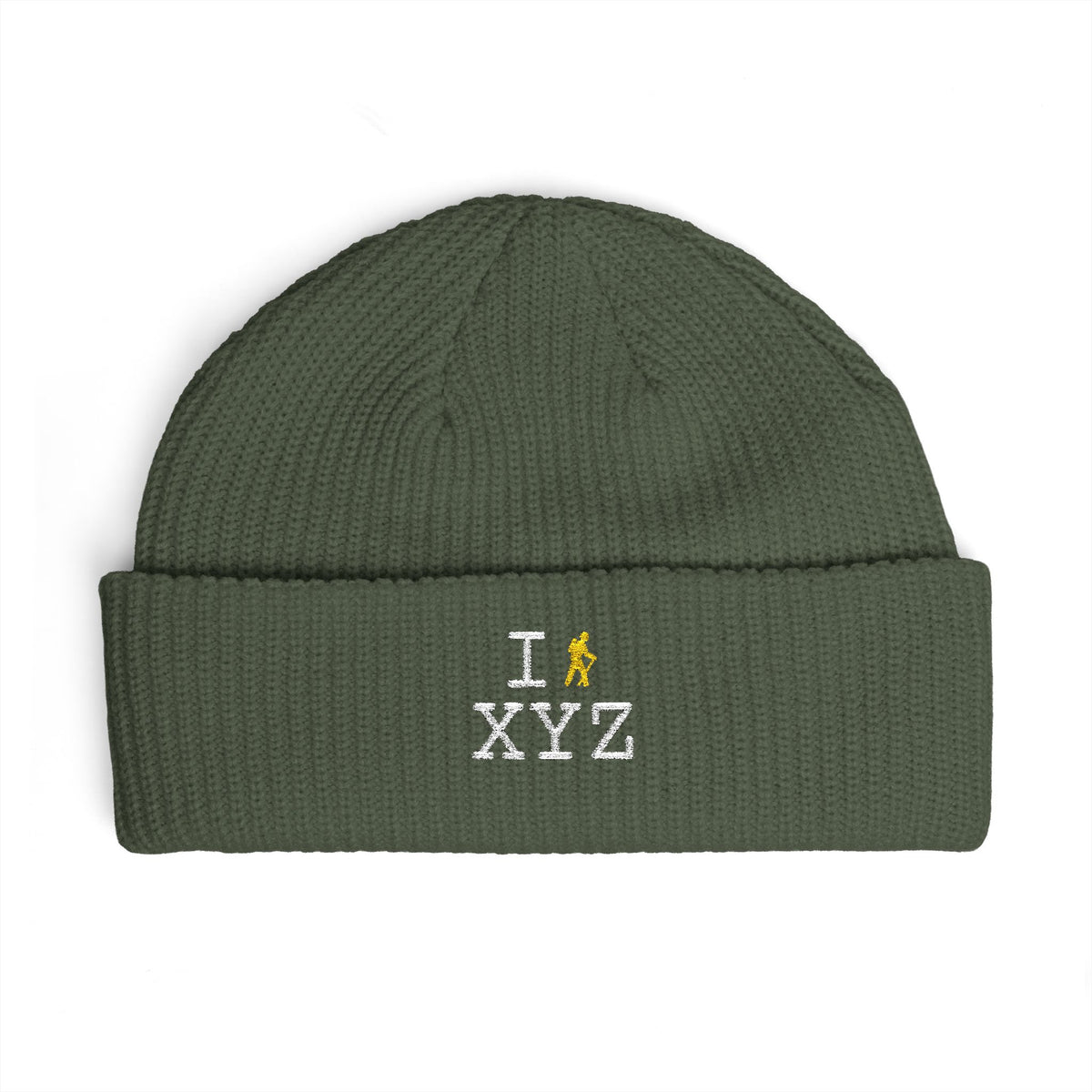 I Hike beanie, yellow hiker