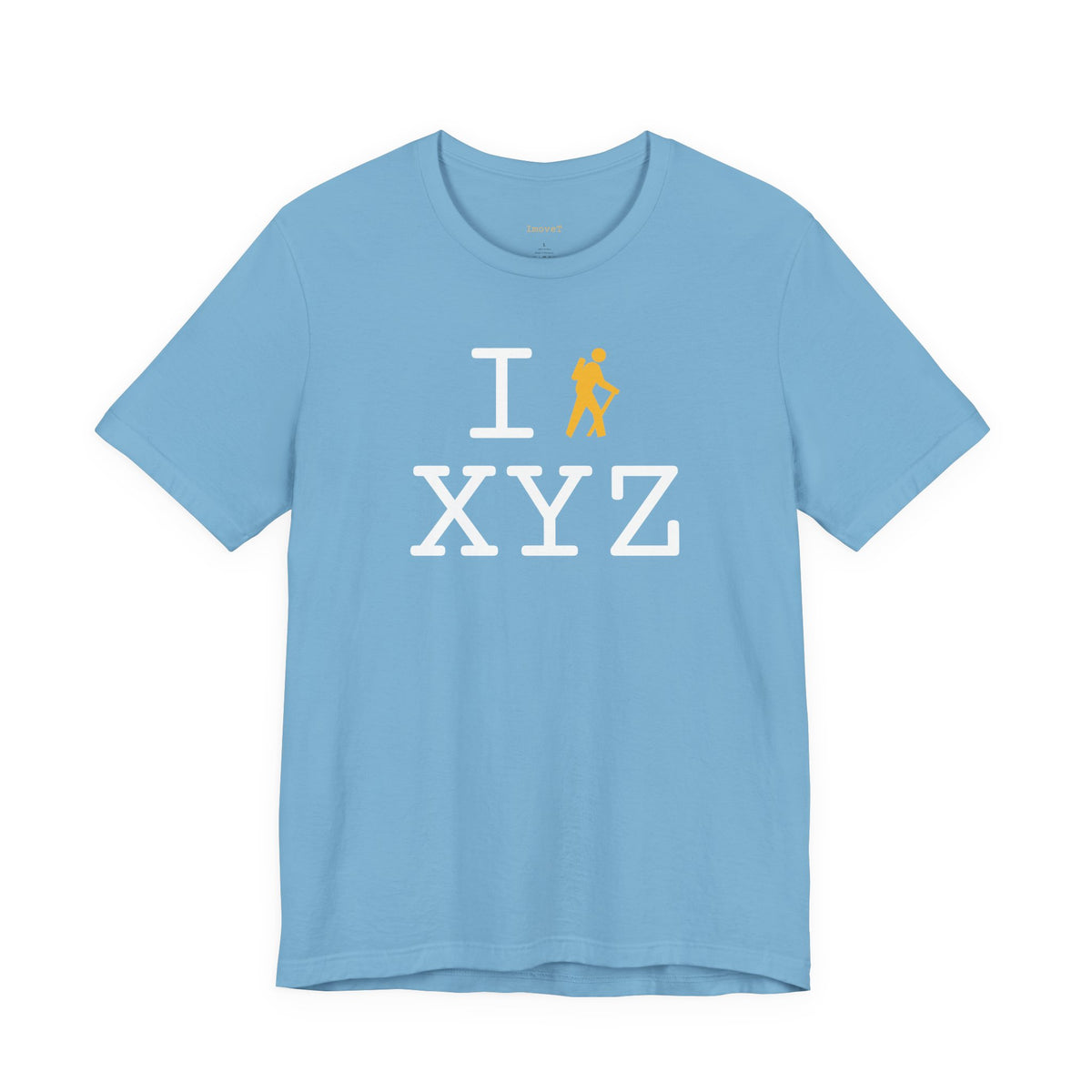 I Hike unisex T, yellow hiker
