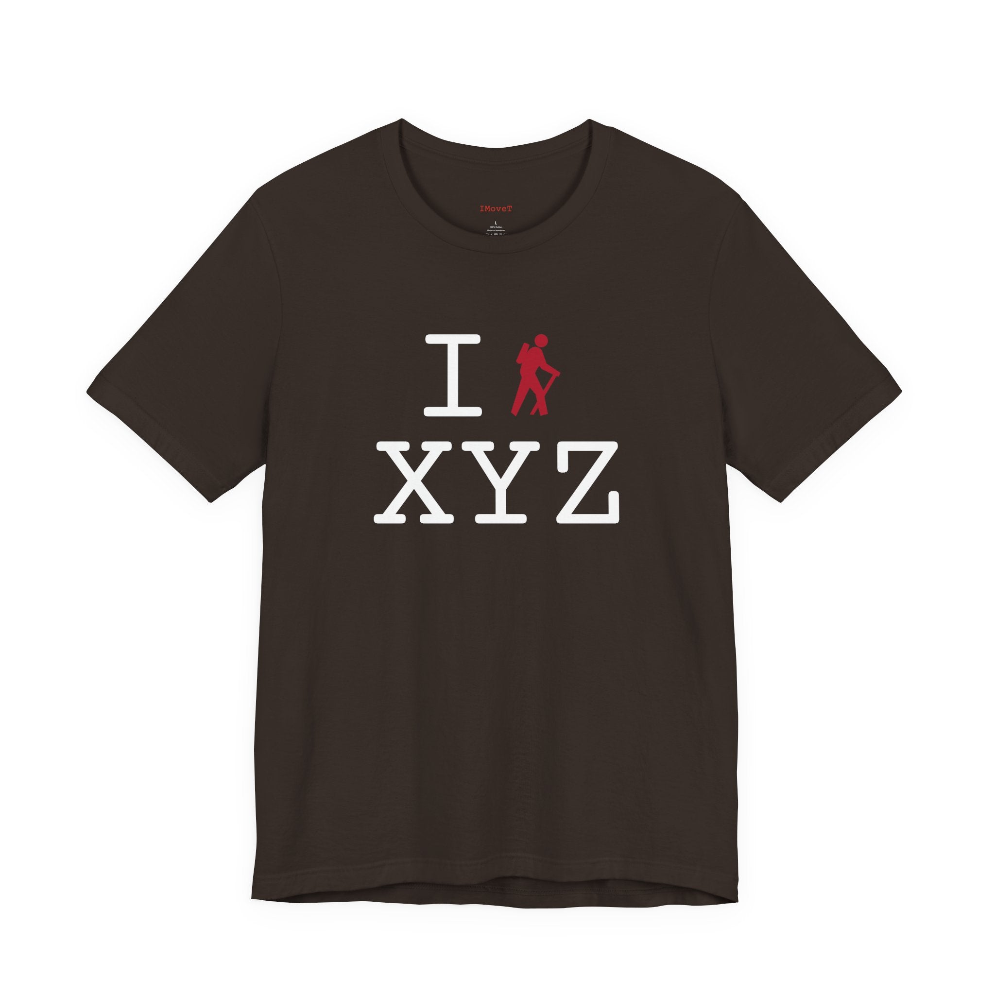I Hike ___ unisex T, red hiker