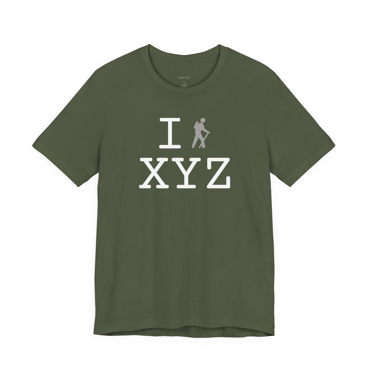 I Hike unisex T, grey hiker