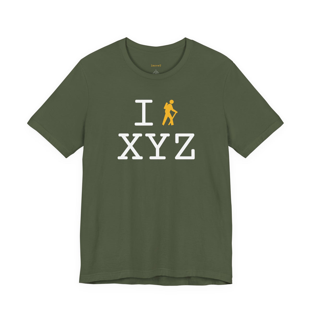 I Hike unisex T, yellow hiker