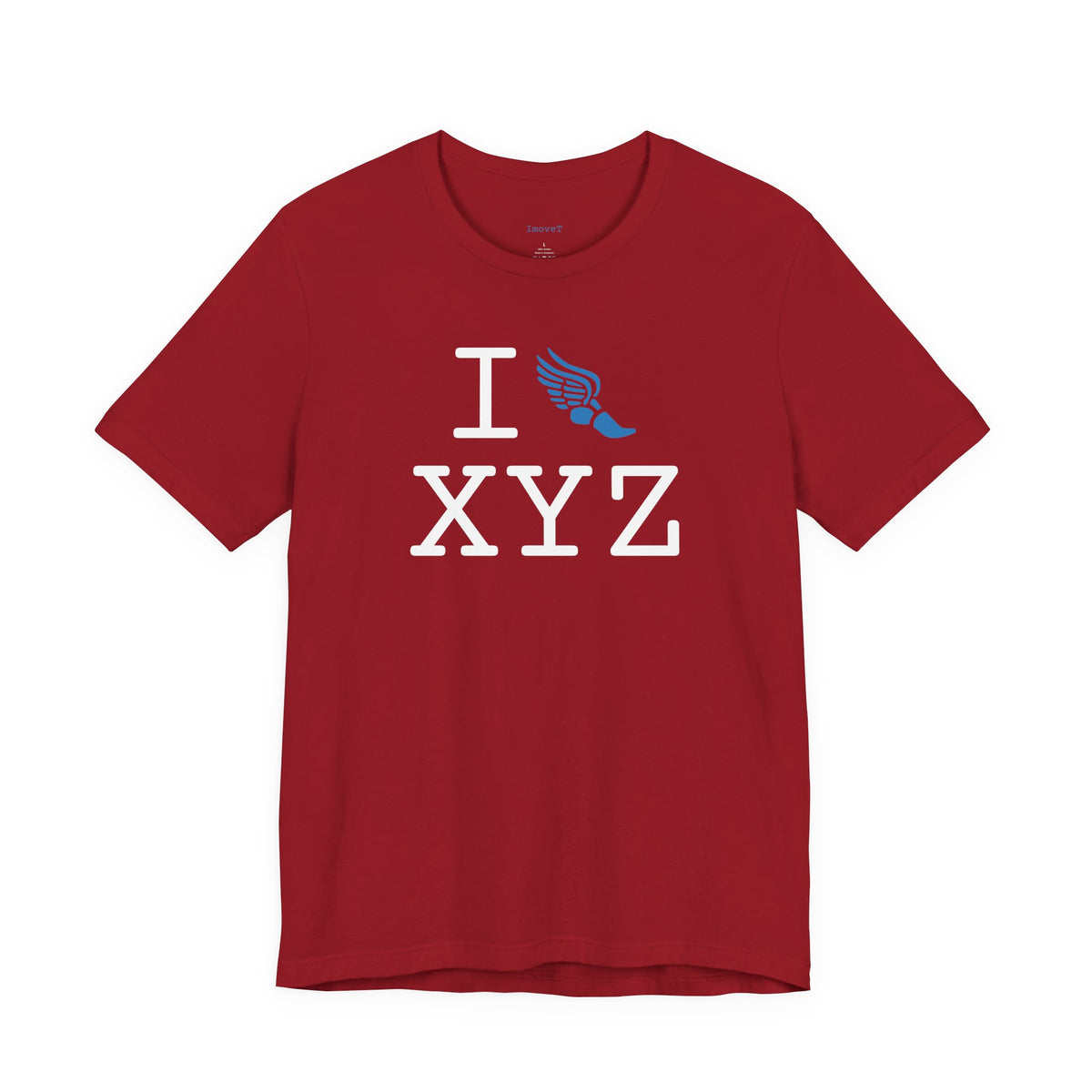 I Run unisex T, light blue logo