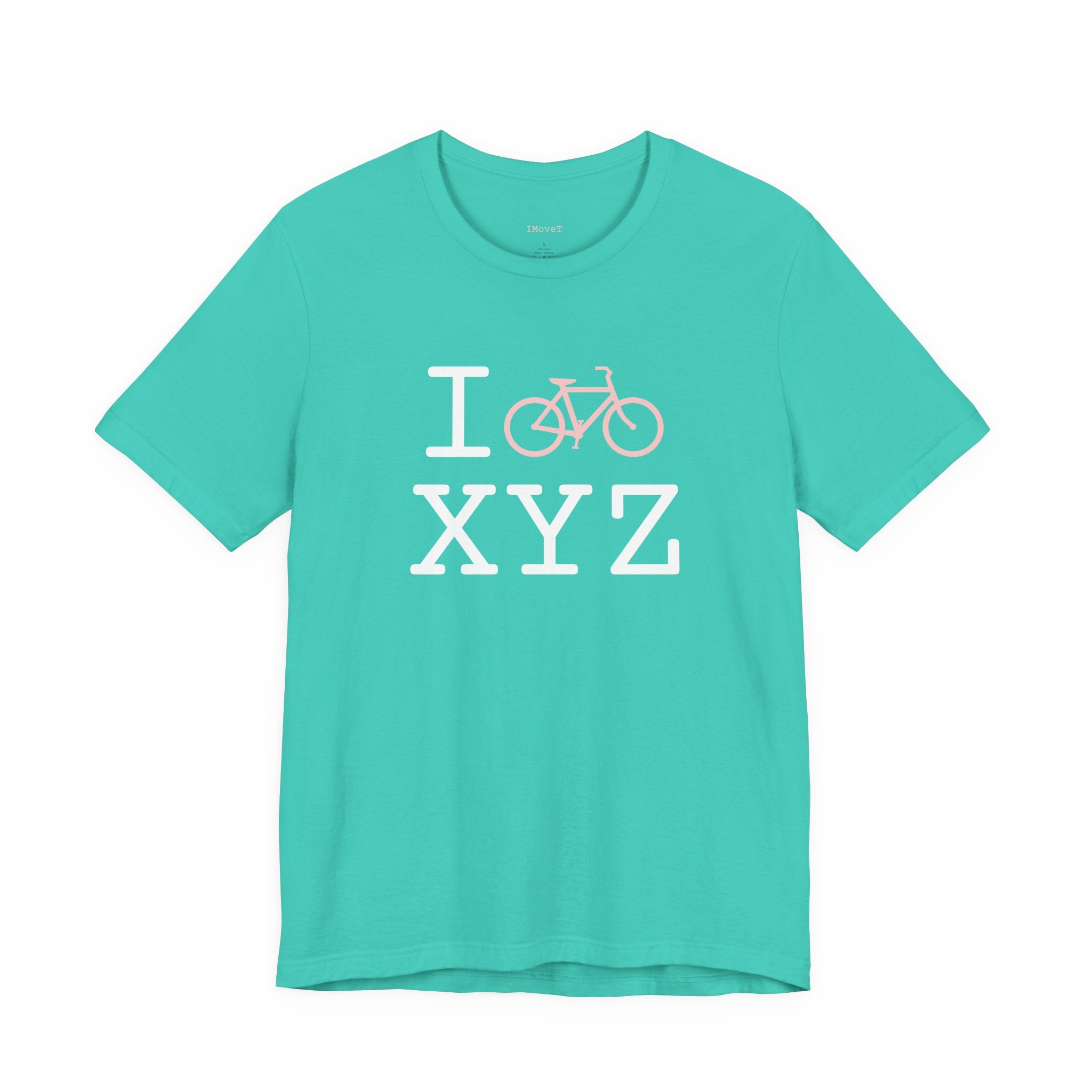 I Bike ___ unisex T, pink bike