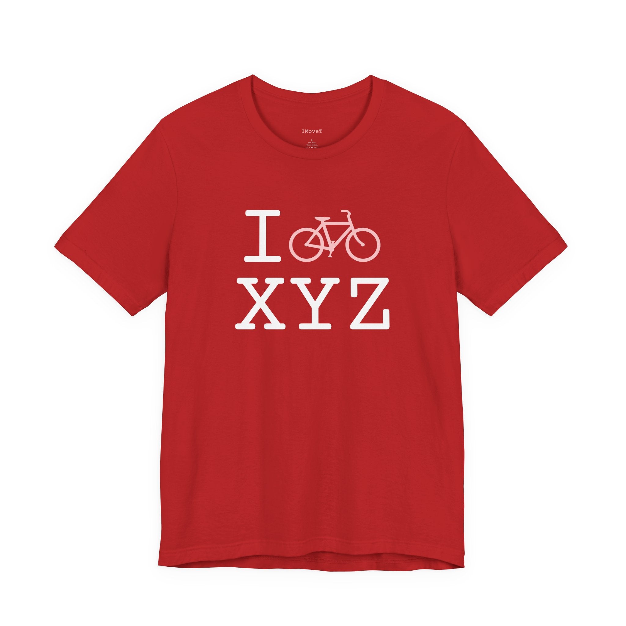 I Bike ___ unisex T, pink bike