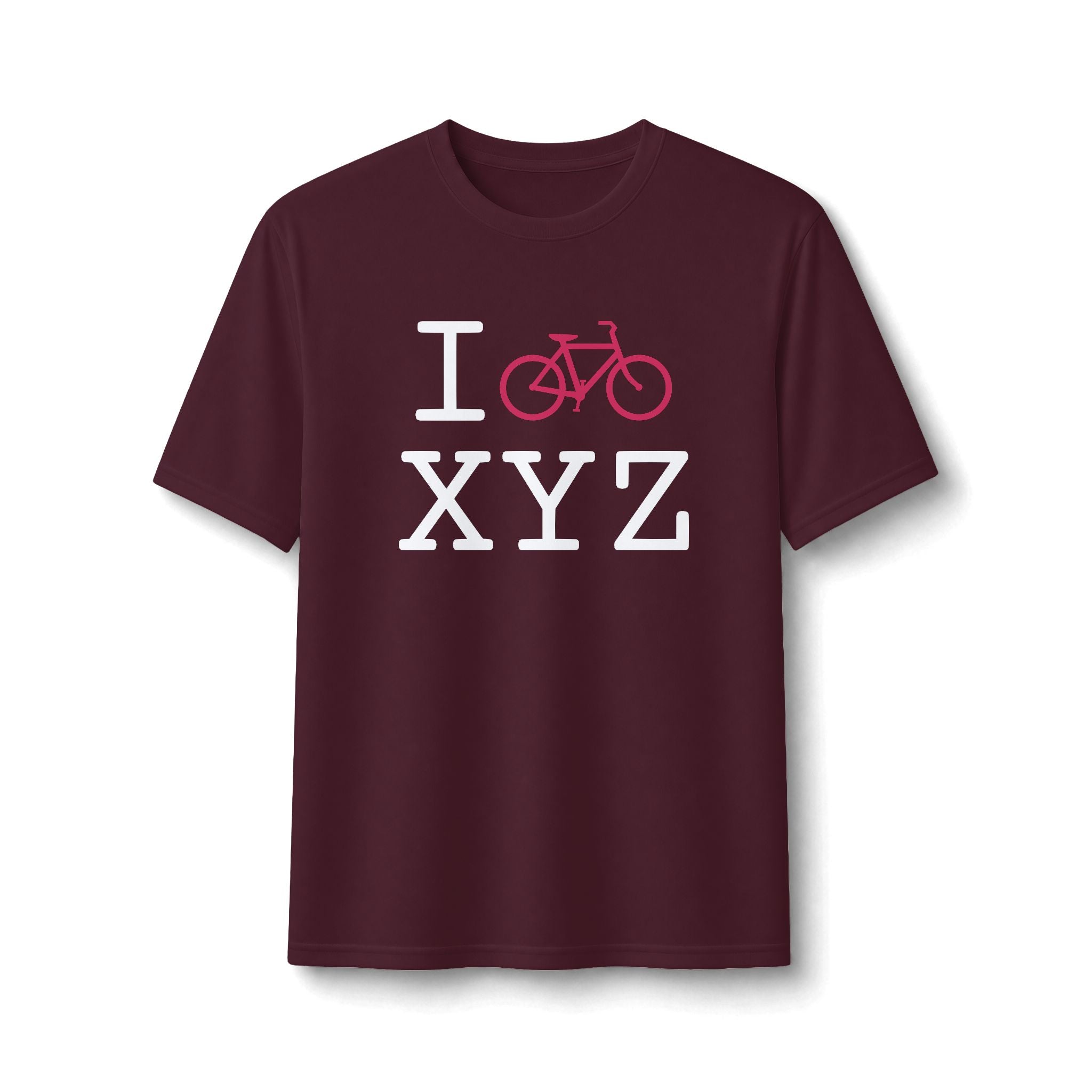 "I Bike ___" athletic T, hot pink bike