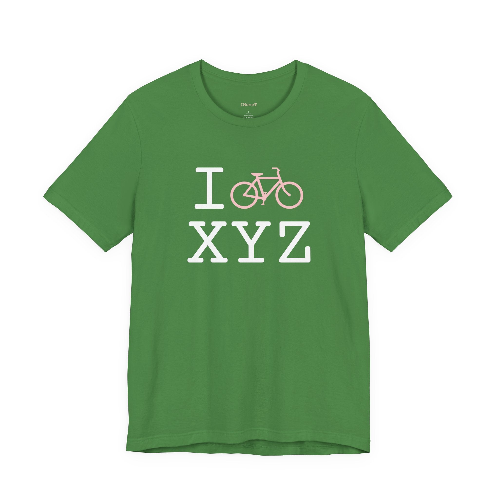 I Bike ___ unisex T, pink bike
